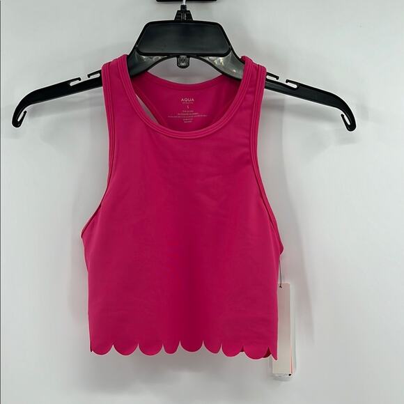 AQUA Athletic Women's Scallop Hem Crop Top - Magenta Pink - Small -NWT - Picture 1 of 5